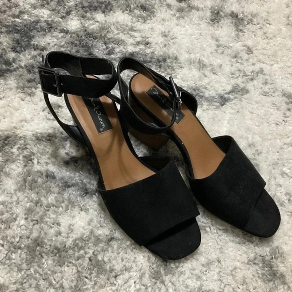 Paul Green Black Suede Ankle Strap Block Heel Sandals‎